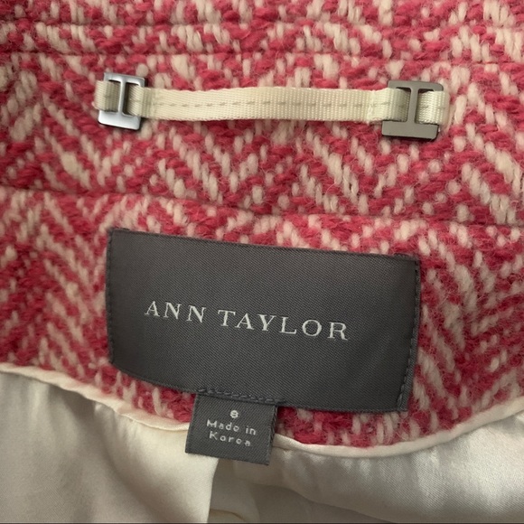 Vintage Ann Taylor Pink & Cream Herringbone TopCoat Trench Coat - Picture 8 of 16